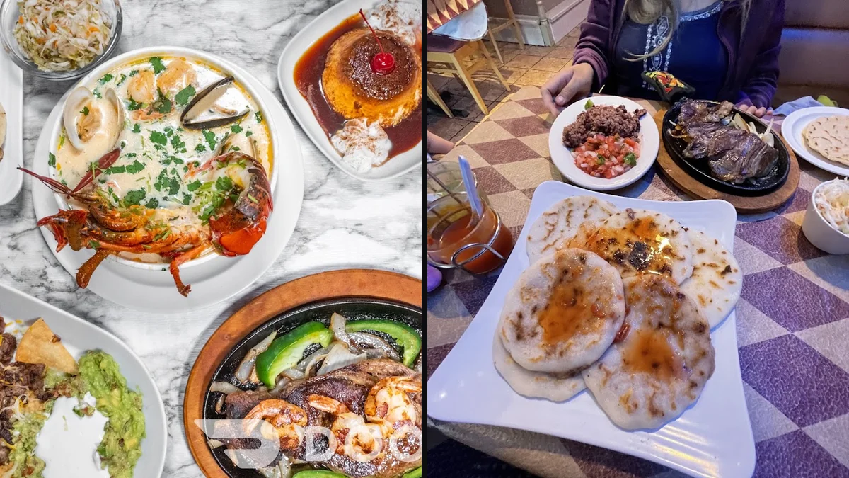 Plates of Salvadoran homestyle food on a table.